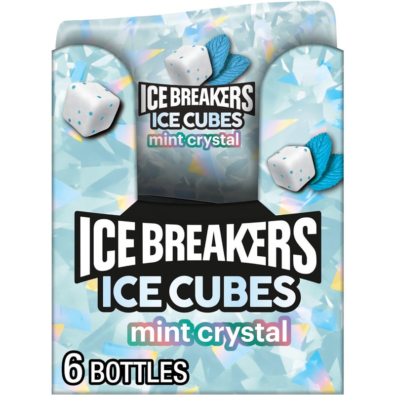 ICE BREAKERS Ice Cubes Mint Crystal Sugar Free Chewing Gum Bottles, 3.24 oz (6 Count, 40 Pieces) - Image 1